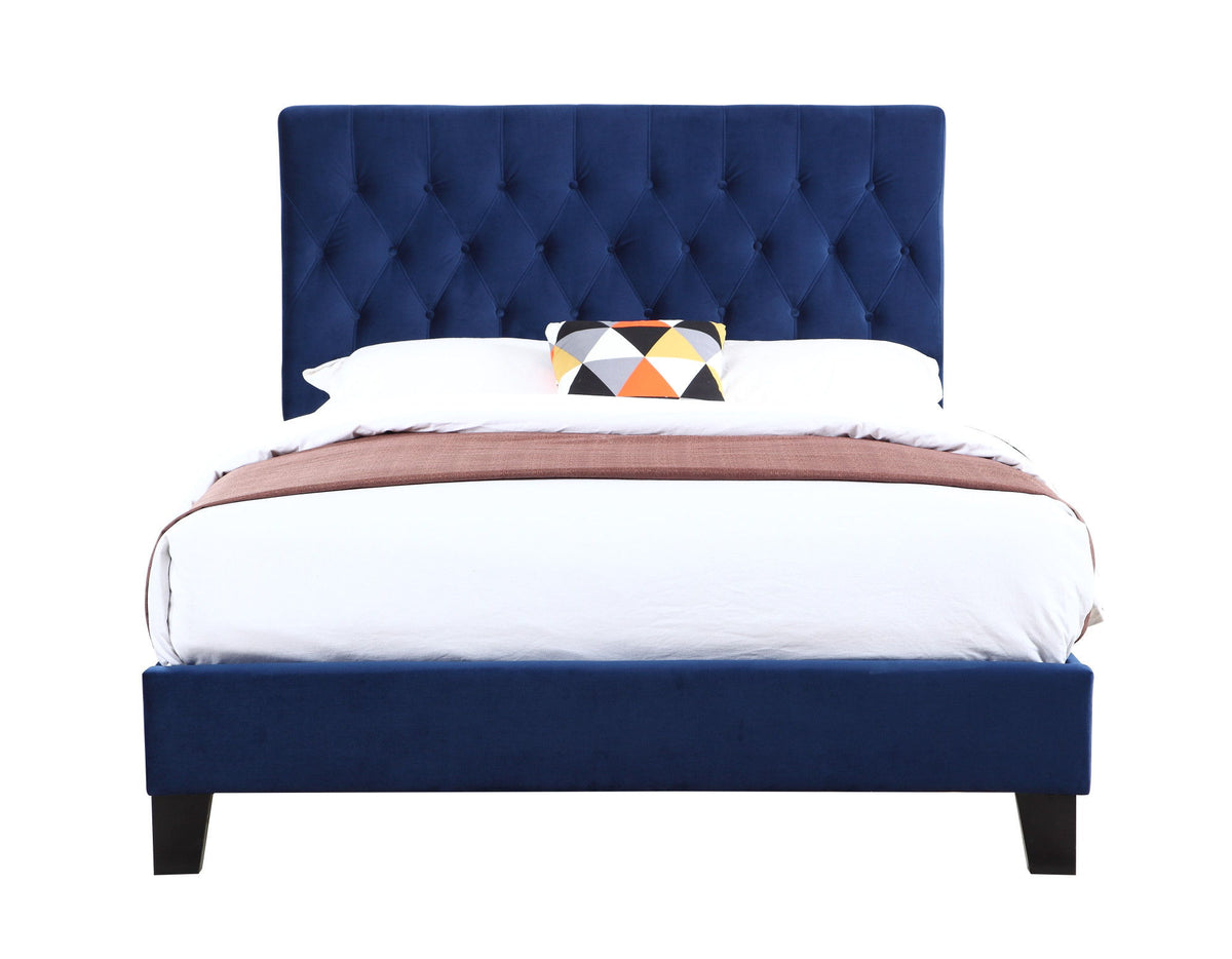 Queen Upholstered Bed - Blue - Fabric