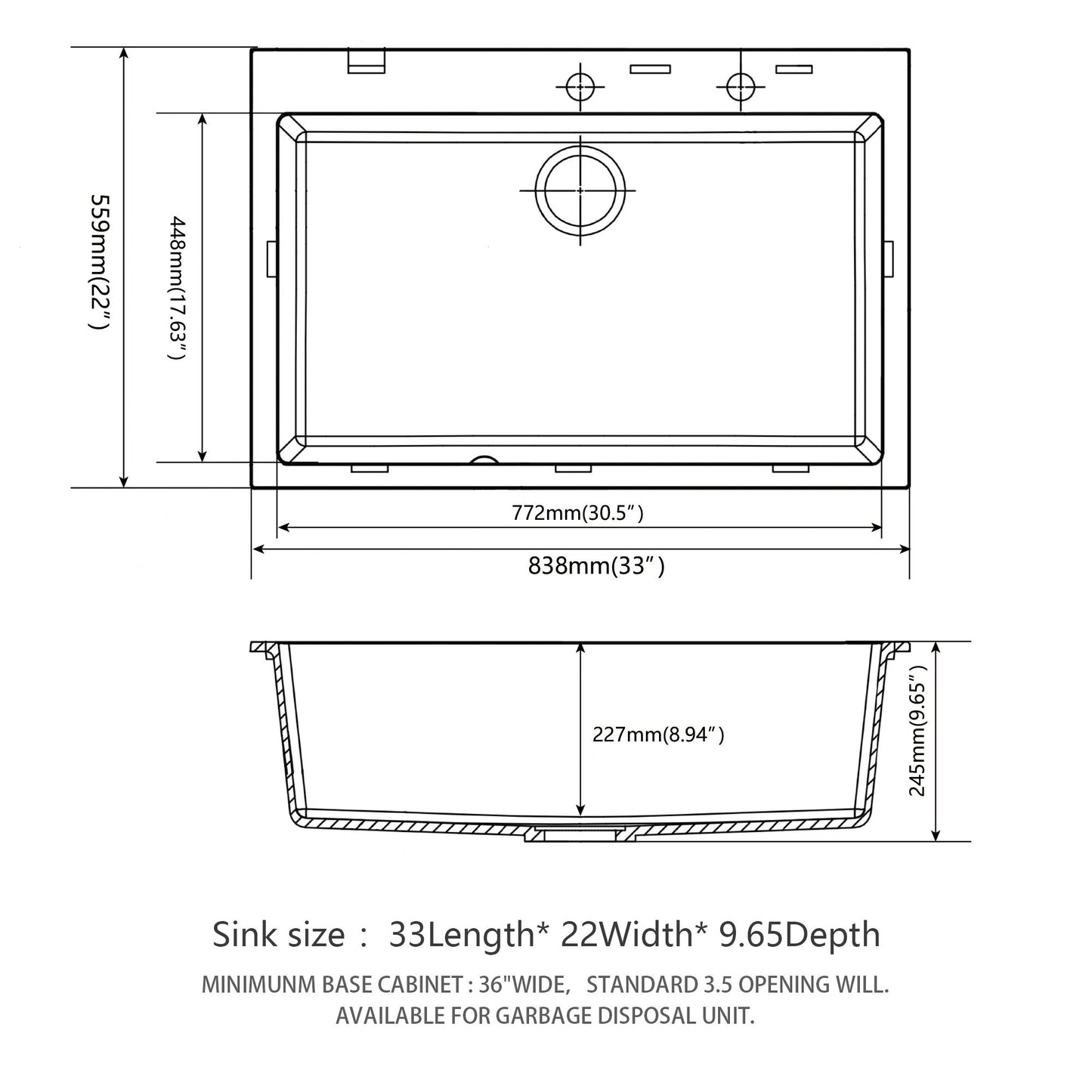 Kitchen Sink Granite Composite Drop In Sink With Durable Material - Black