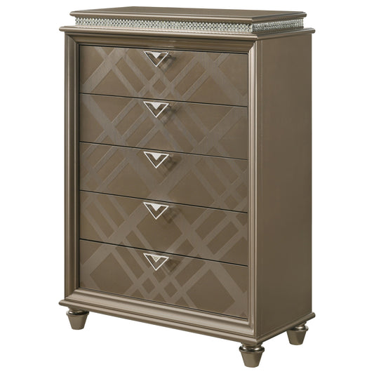 Glam 5-Drawer Chest with Faux Crystals