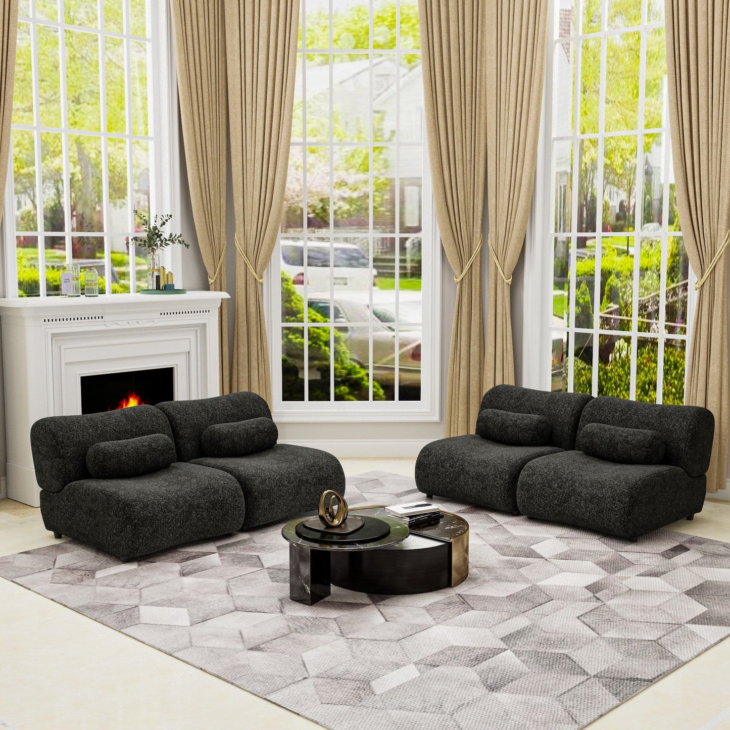 Modern L-Shaped Modular Sofa Set High Comfort Chenille Fabric