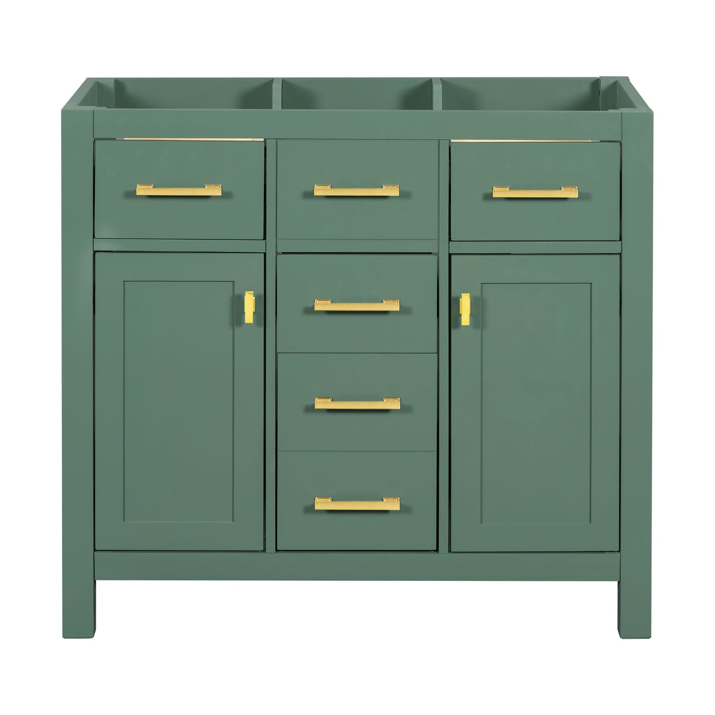 Freestanding Bathroom Vanity With 4 Drawers & 2 Cabinets - Green