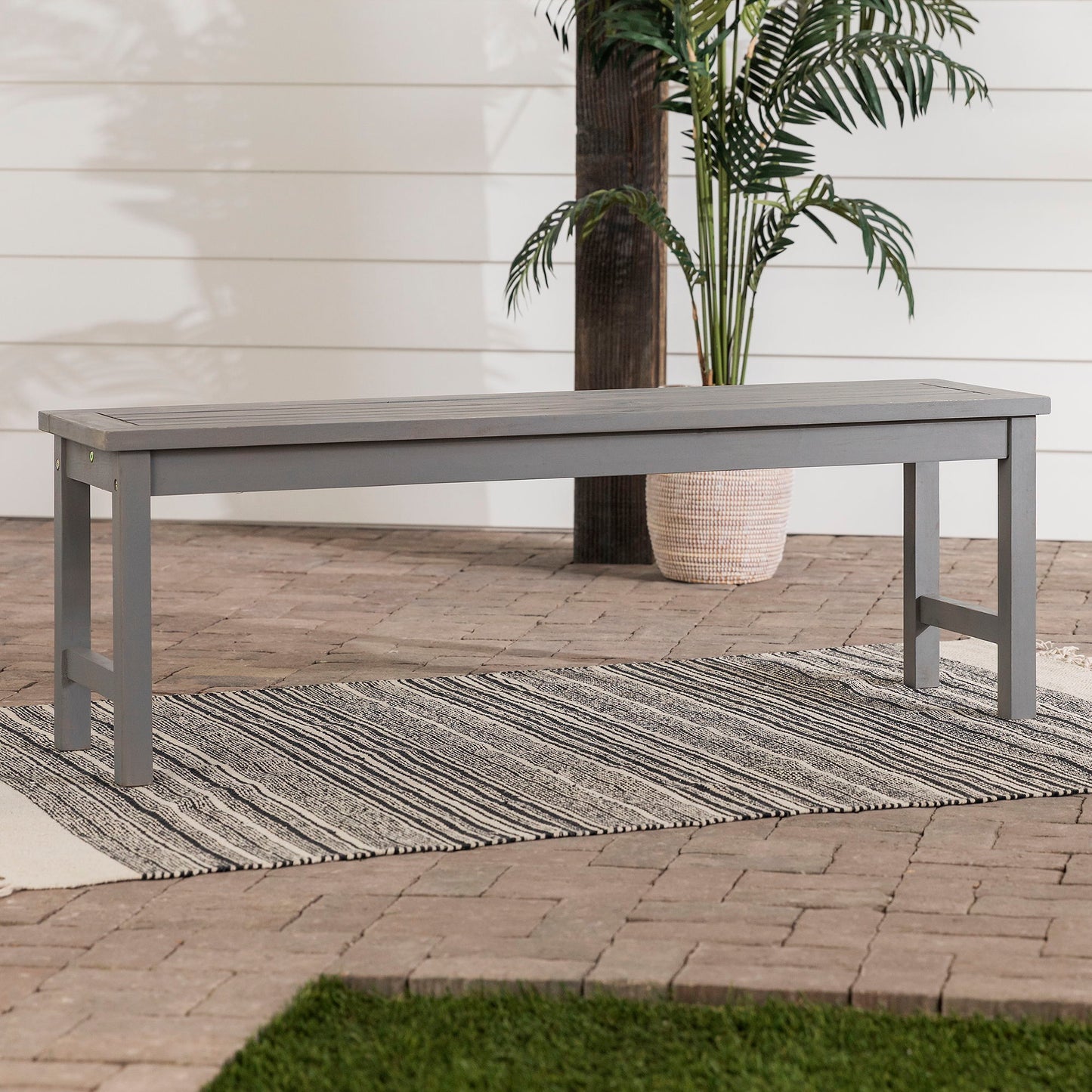 Modern Slat Top Solid Wood Patio Bench