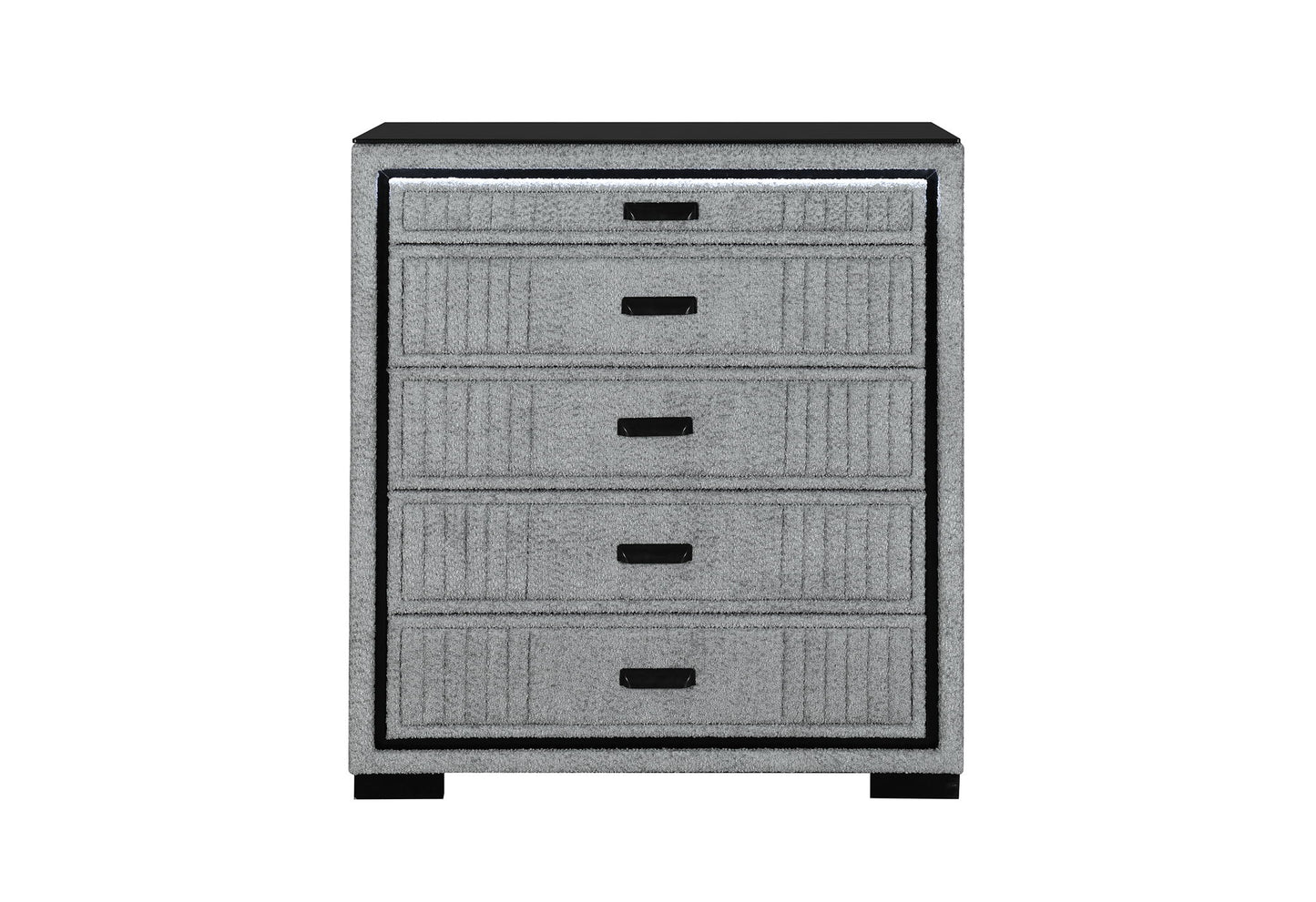 Isabella - 5 Piece King Bedroom Set (King Bed With LED, TV Lift, Bluetooth Speaker And Firpeplace Crystal) - Gray