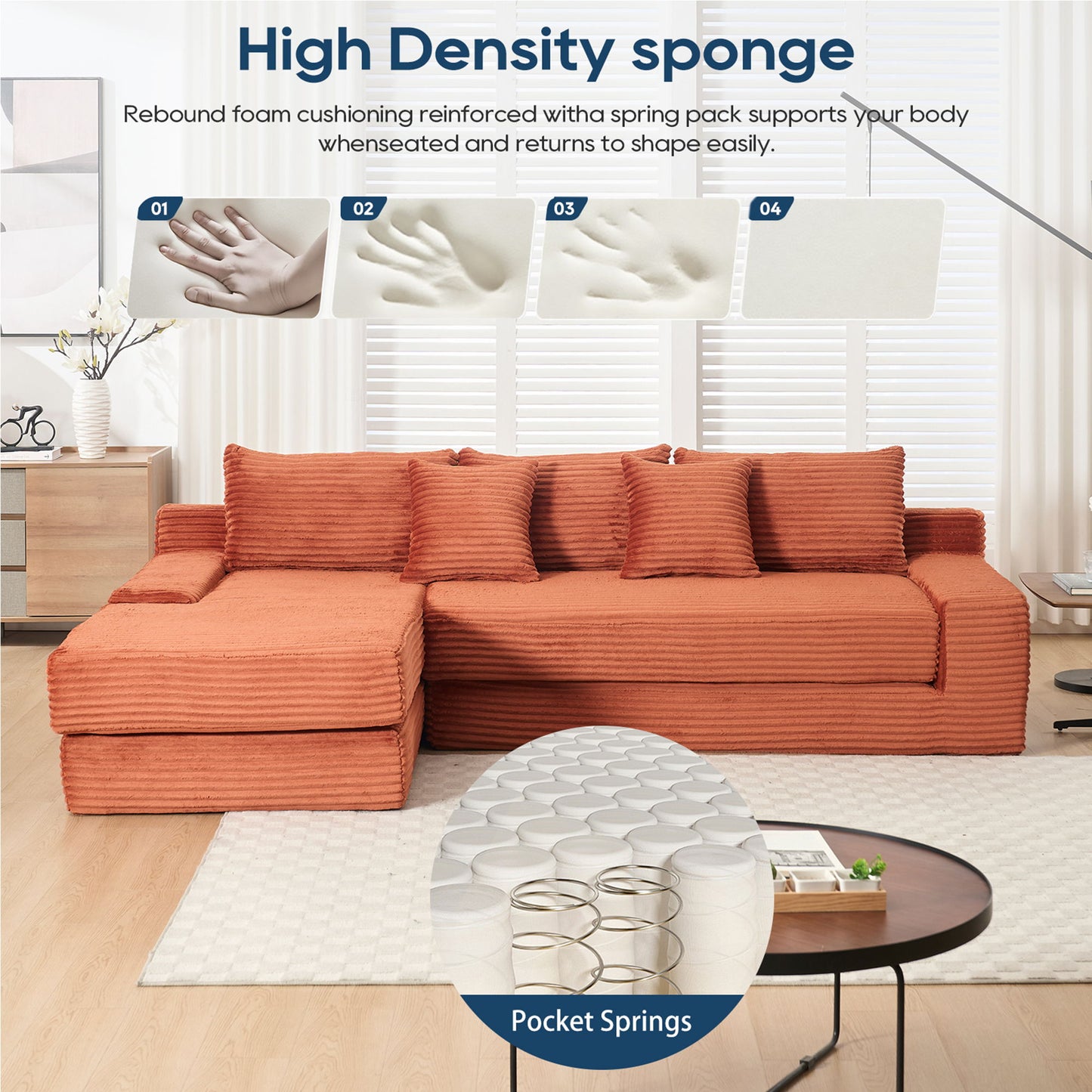 Modern L - Shaped Sectional Couch With Memory Foam