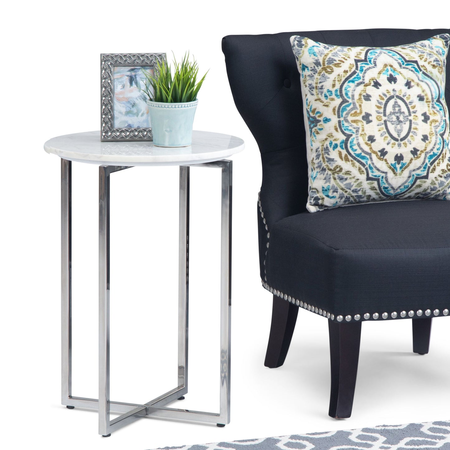 Marsden - Side Table With Polished Base - White / Silver