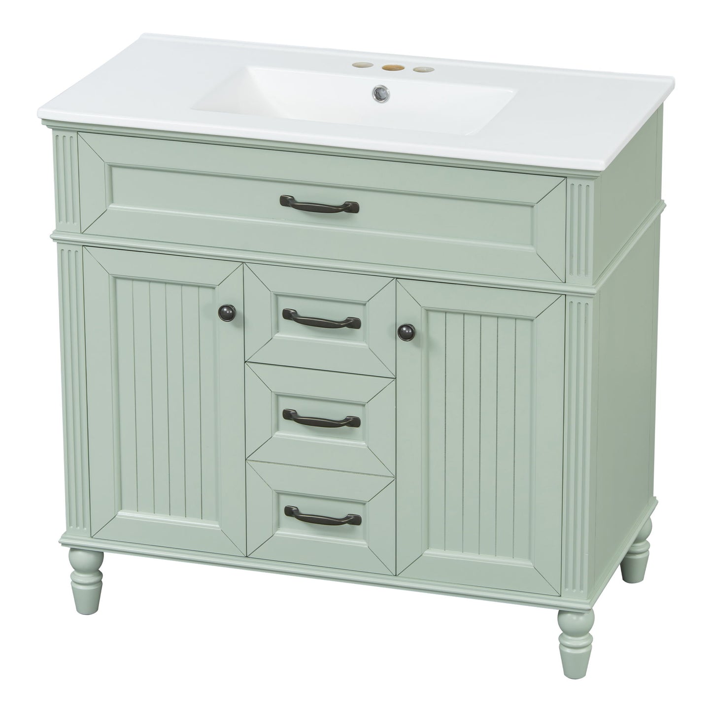 Bathroom Vanity With Sink, Flip-Out Top Drawer, Soft Close Doors, 2 Storage Drawers