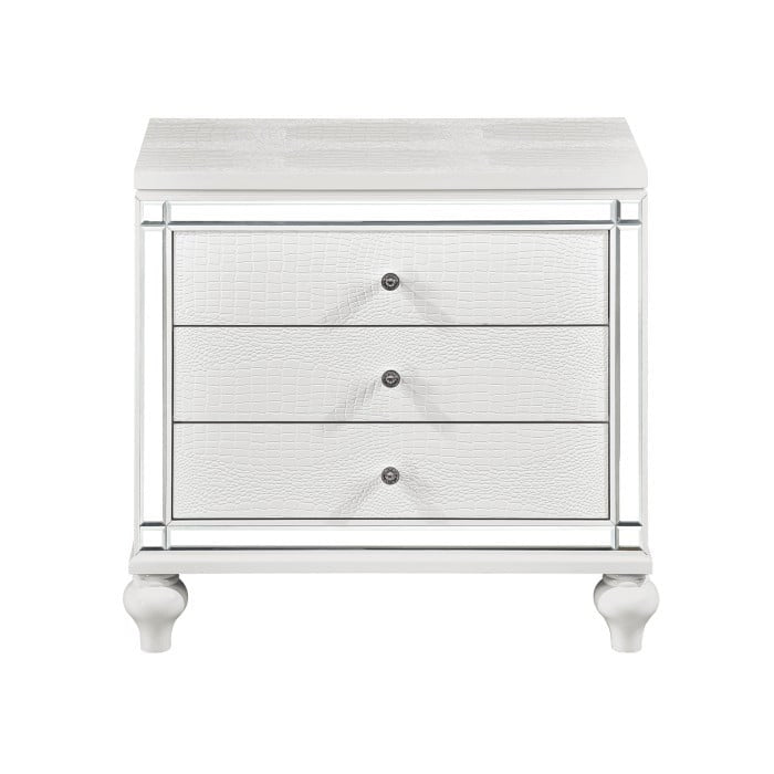 Glam Nightstand with Mirrored Inlays and Embossed Alligator Panels