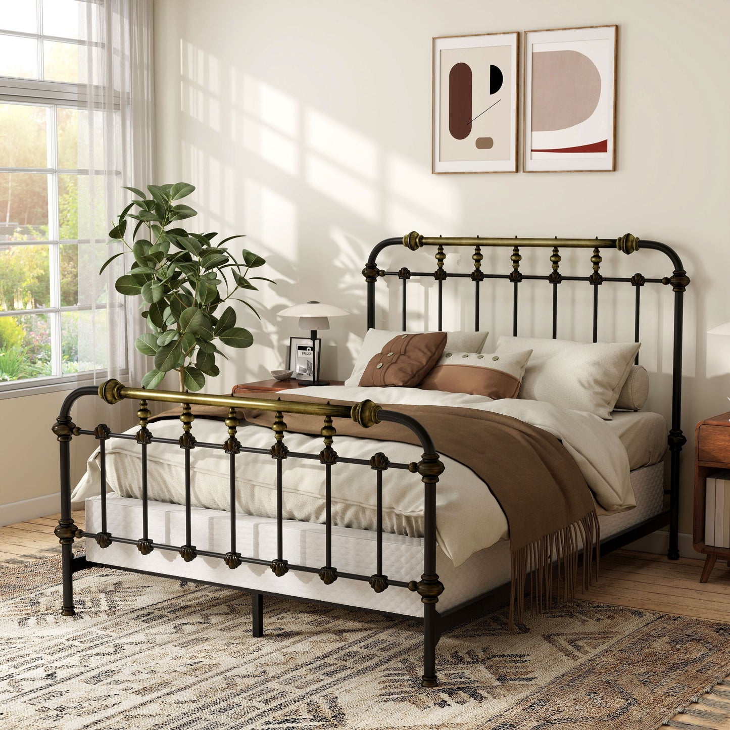 Transitional Style Bed With Accents