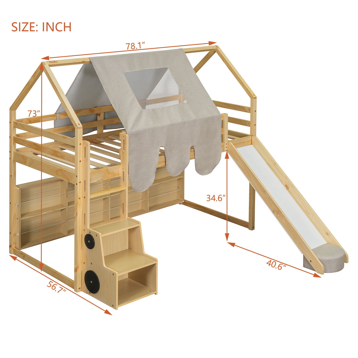 Loft Bed With House Shaped Frame And Tent