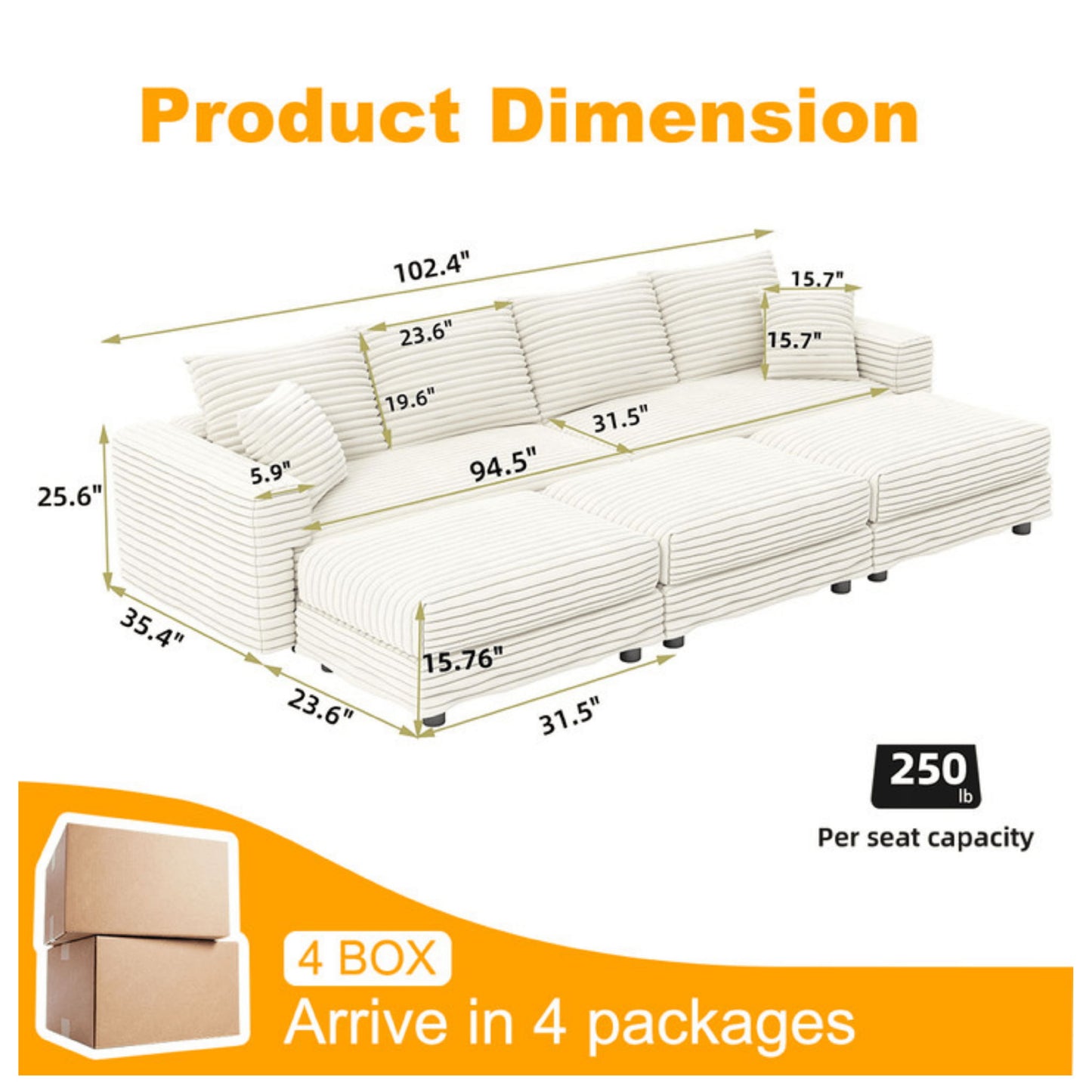 Deep Seat Convertible Sofa With Soft Pillows And Ottomans