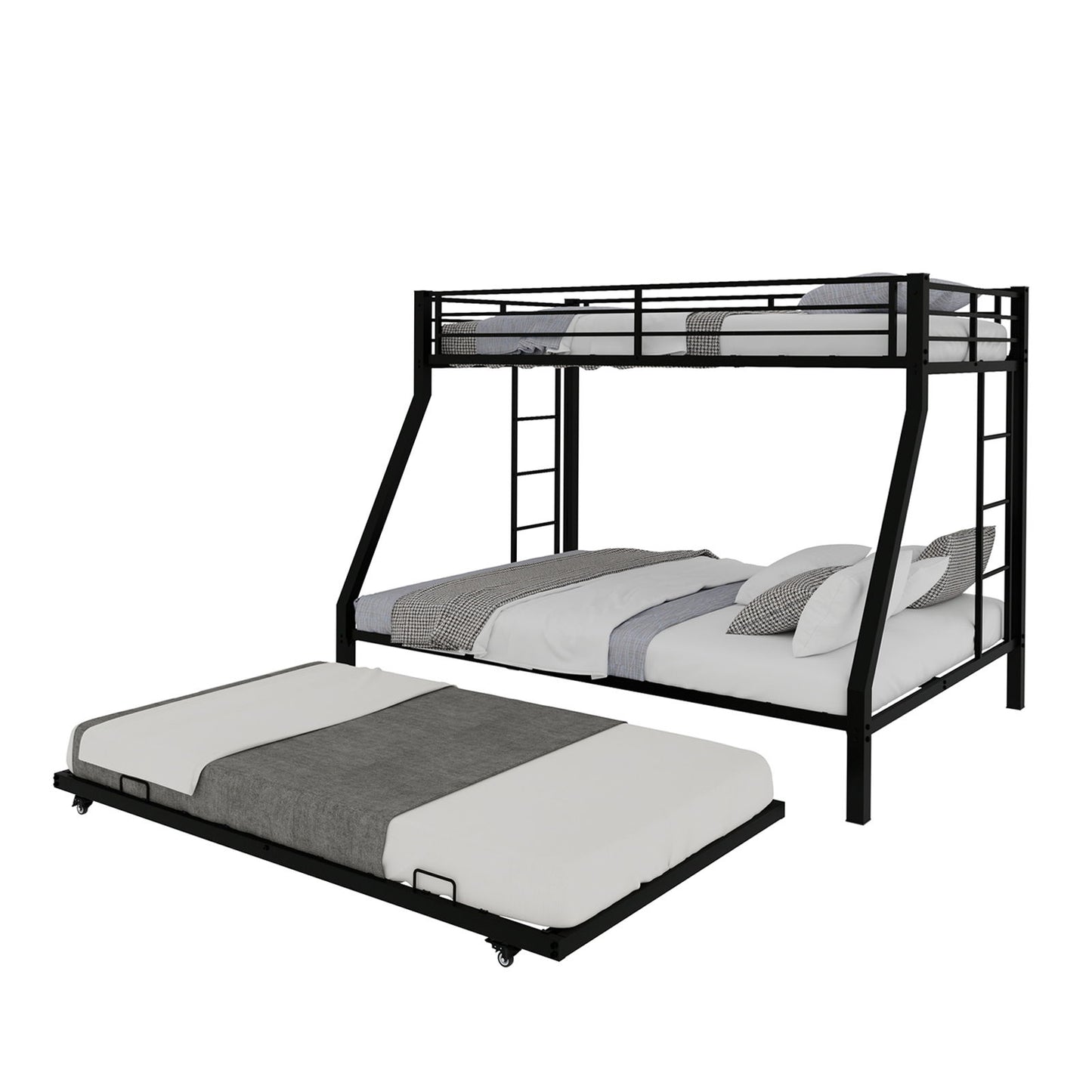 Bunk Bed For Kids, Convertible Frame With Ladders & Guardrail