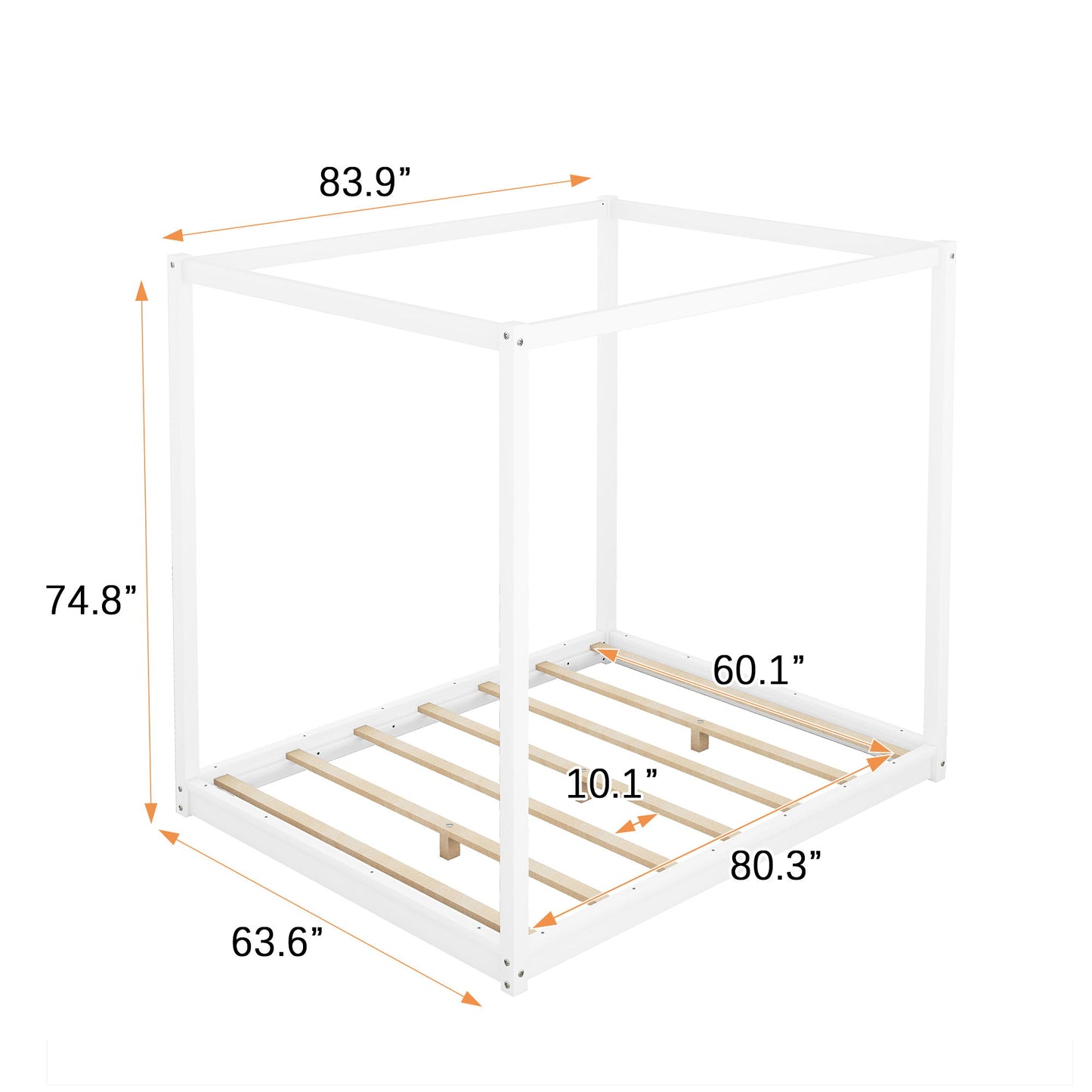 Wood Canopy Platform Bed With Support Legs And Airflow Slats