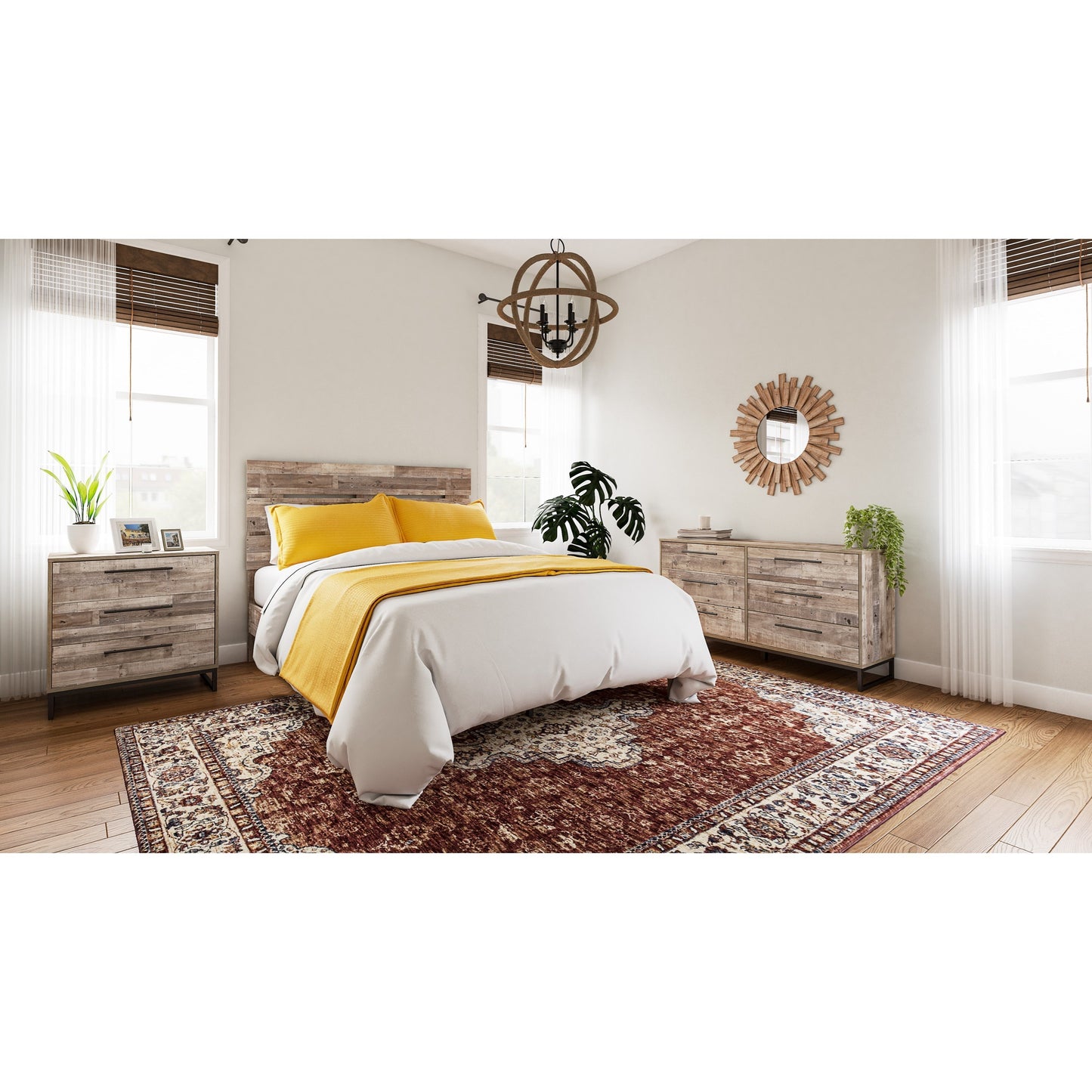 Rustic Dresser with Butcher Block Pattern and Metal Sled Legs