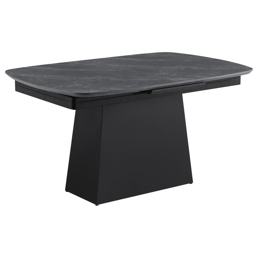 Potero - Faux Marble Extension Leaf Dining Table - Black