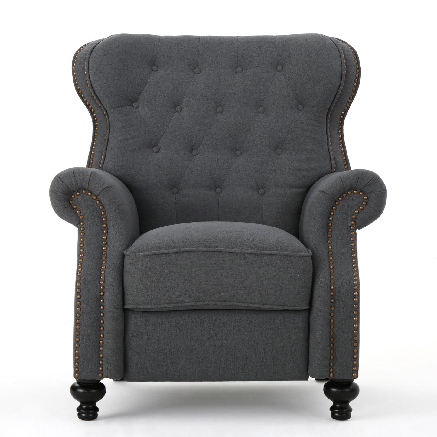 Accented Push Back Recliner Chair With Rolled Arms, Enjoy Cocooning Comfort