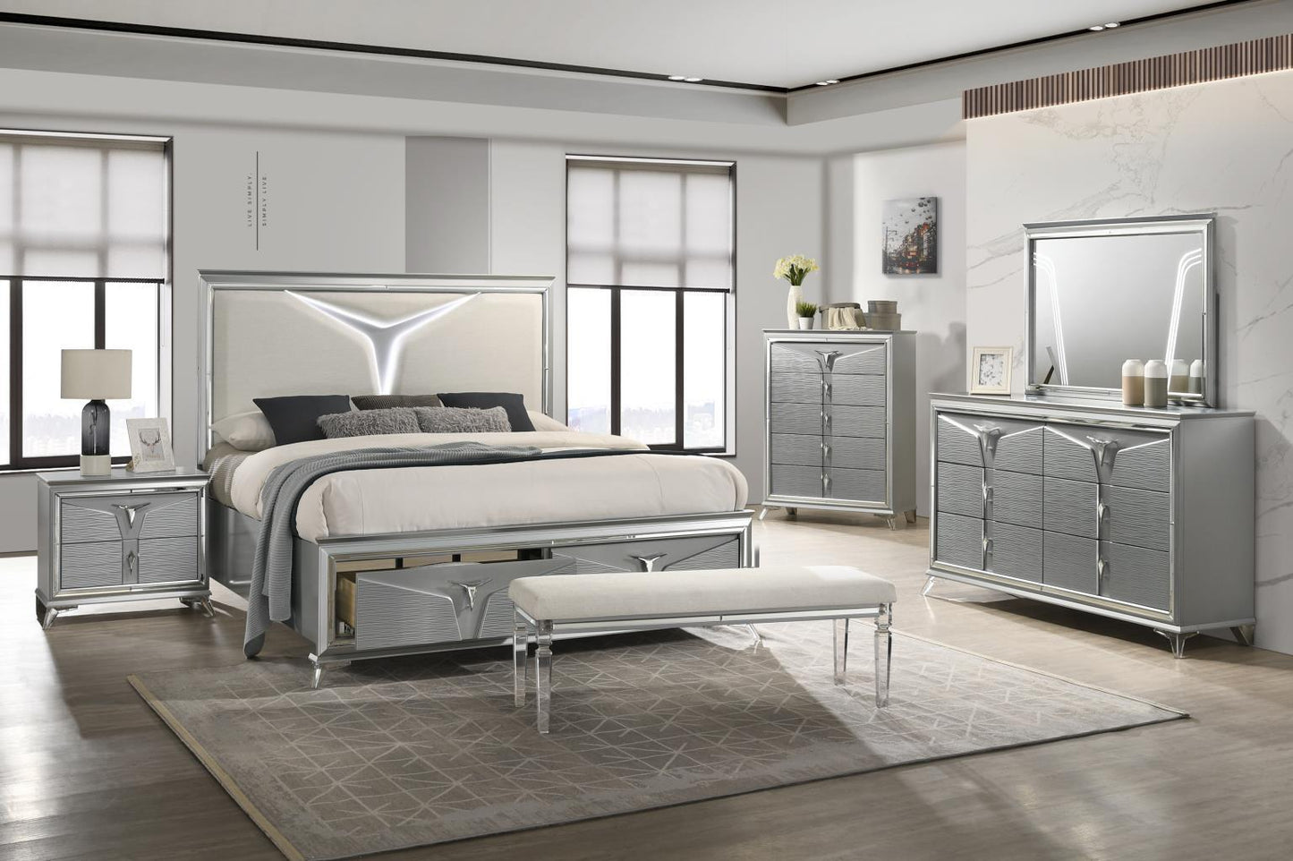 B024 - Bench - Olive Shimmer Silver