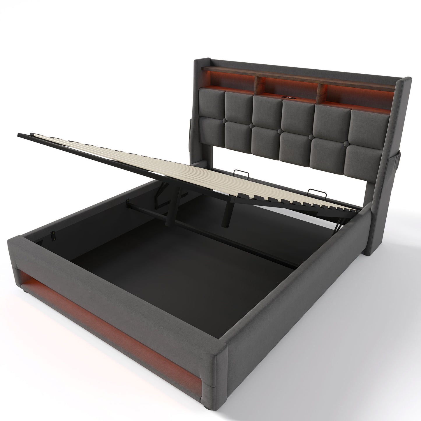 Upholstered Platform Bed With A Hydraulic Storage System, LED And USB Charging (Without Mattress)