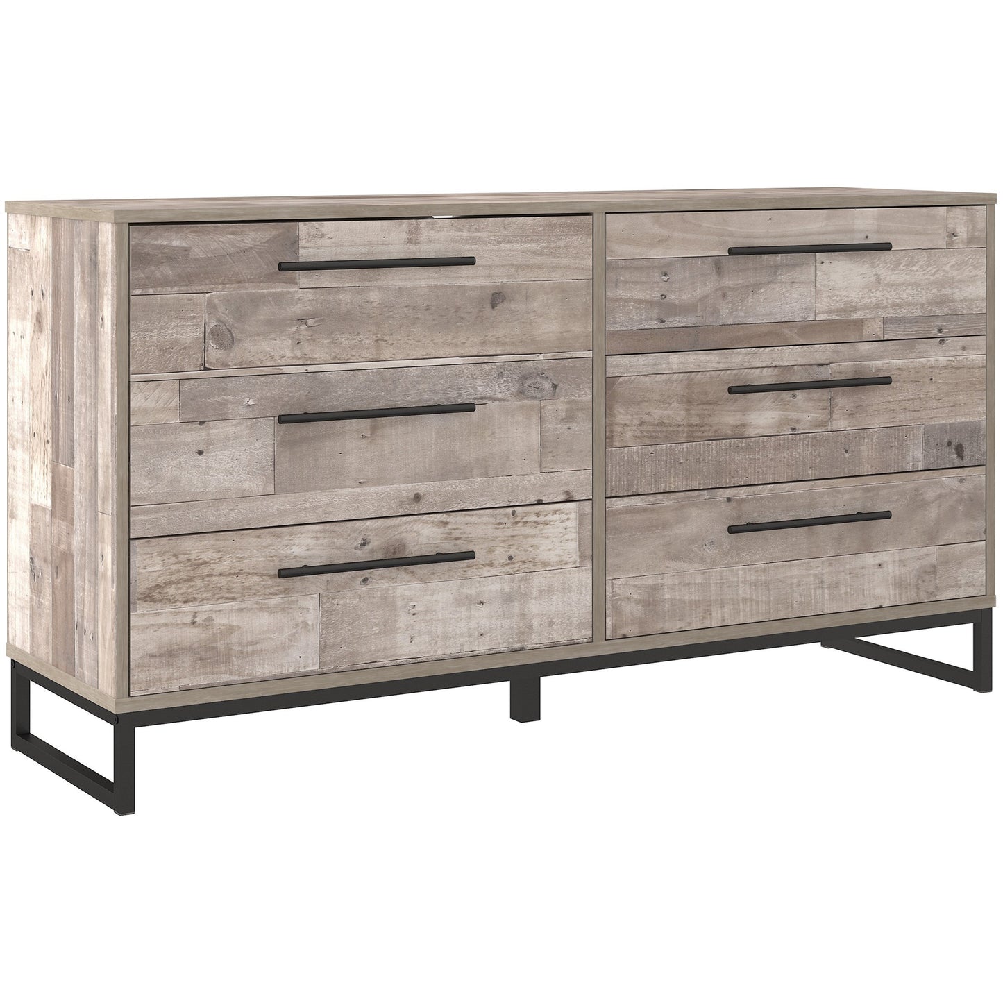 Rustic Dresser with Butcher Block Pattern and Metal Sled Legs