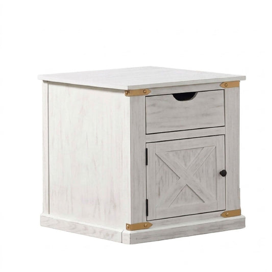 End Table With Storage Drawer And Shelves - Antique White / Gold