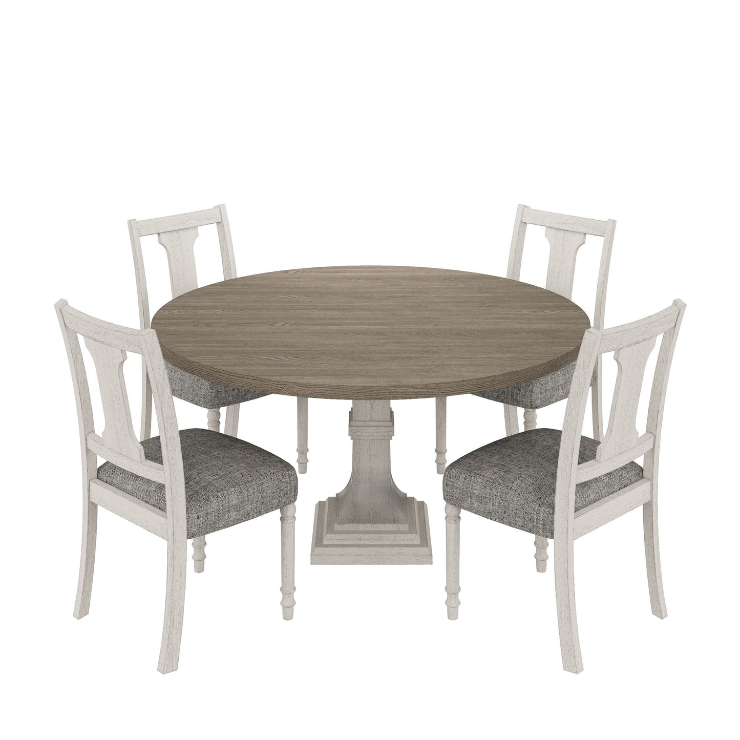 Tannen - Round 5 Piece Dining Table (Set of 5) - White And Gray