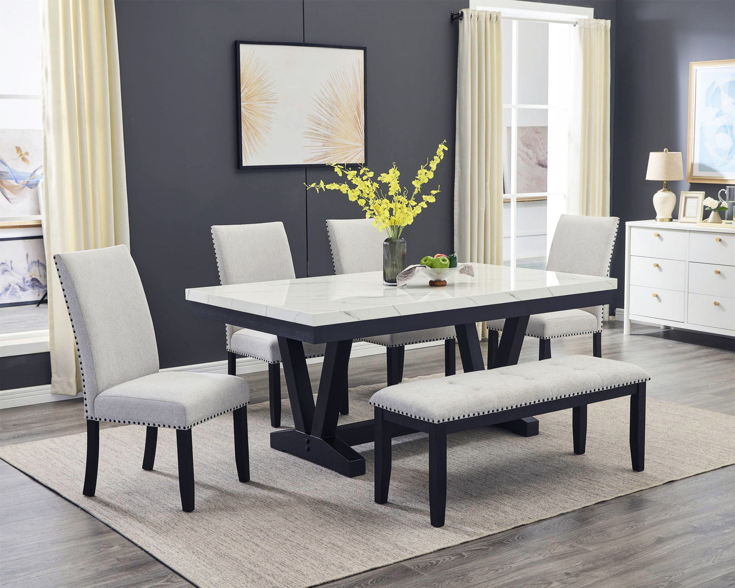 Vance - Dining Room Set - Charcoal / Dove