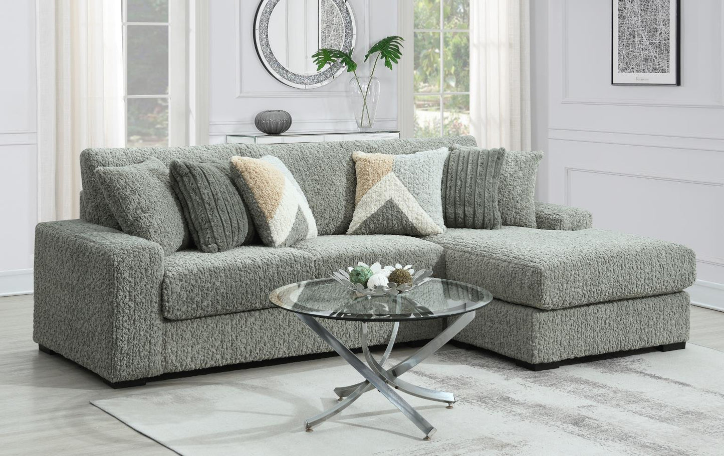 U282 - 6 Piece Setional With Right Chaise (1 LAF + 1 Wedge + 2 Armless Chair + 1 Console + 1 RAF Chaise) - Gray