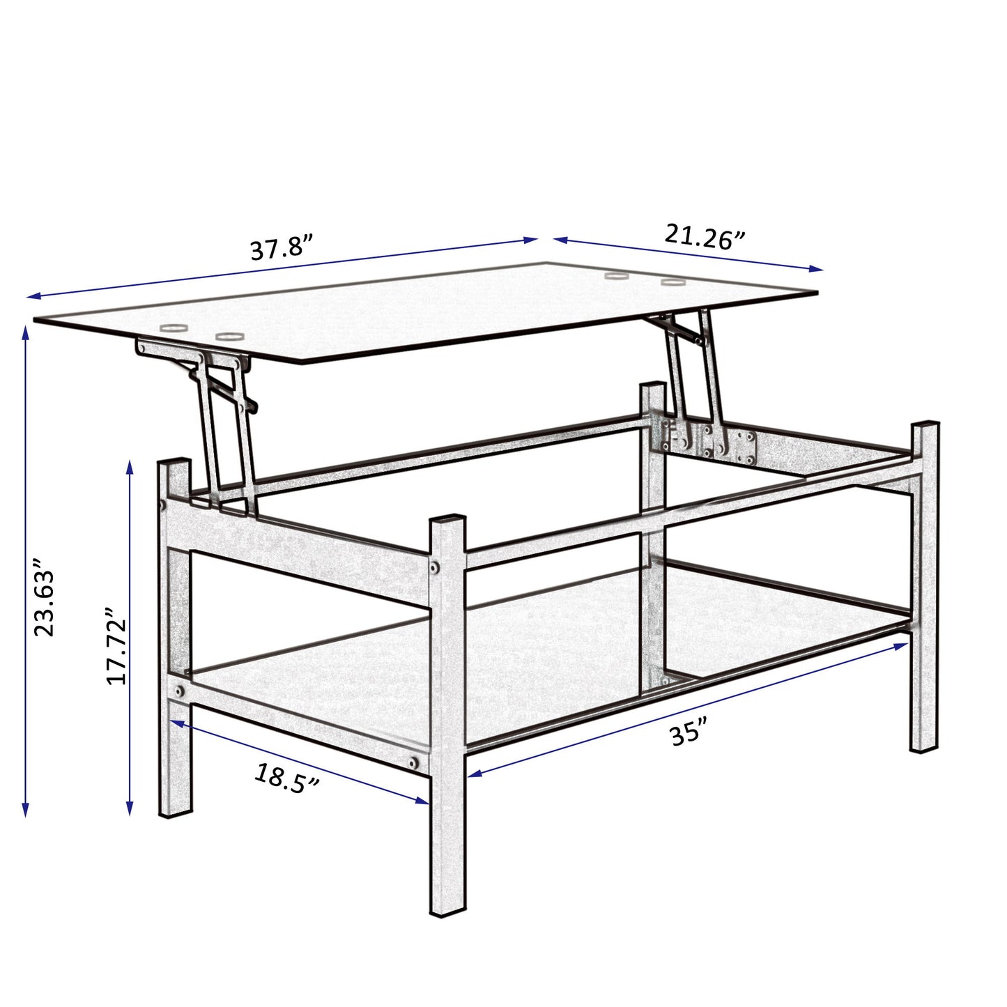 Glass Lift Top Coffee Table, Modern Simple 2-Layer Tempered Glass Coffee Table For Living Room - Black