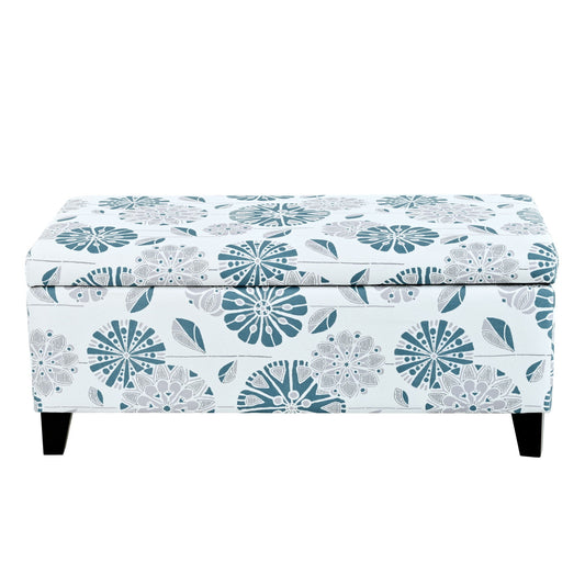 Luxury Storage Ottoman With Floral Patterned Fabric, Soft-Close Hinges, Multi Functional