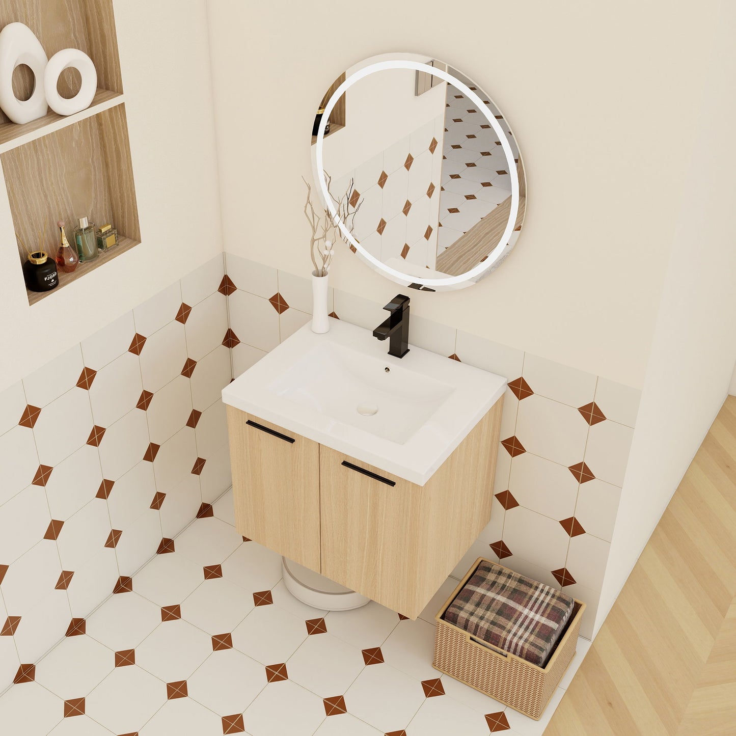 Floating Bathroom Vanity With Sink, Wall Mounted Double Door Storage