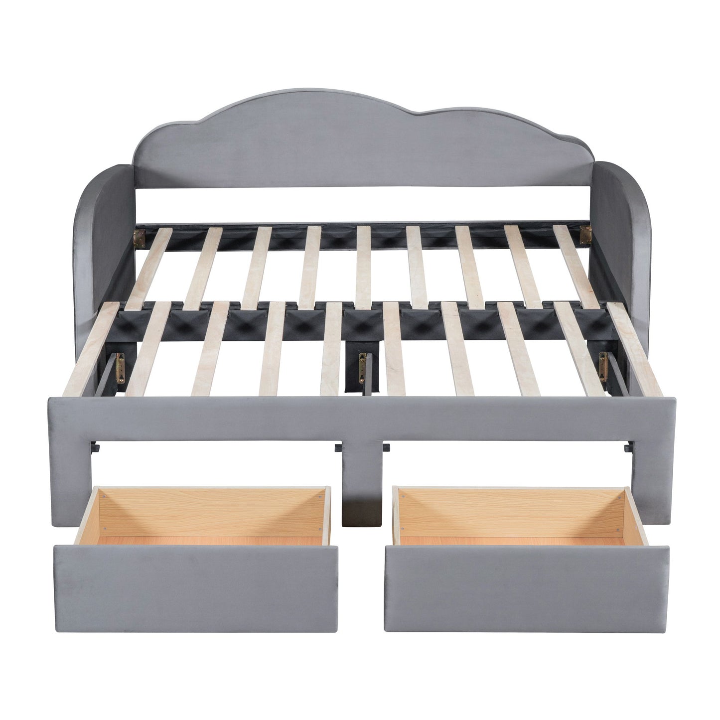 Upholstered Daybed With Cloud-Shaped Backrest, Trundle & 2 Drawers And USB Ports