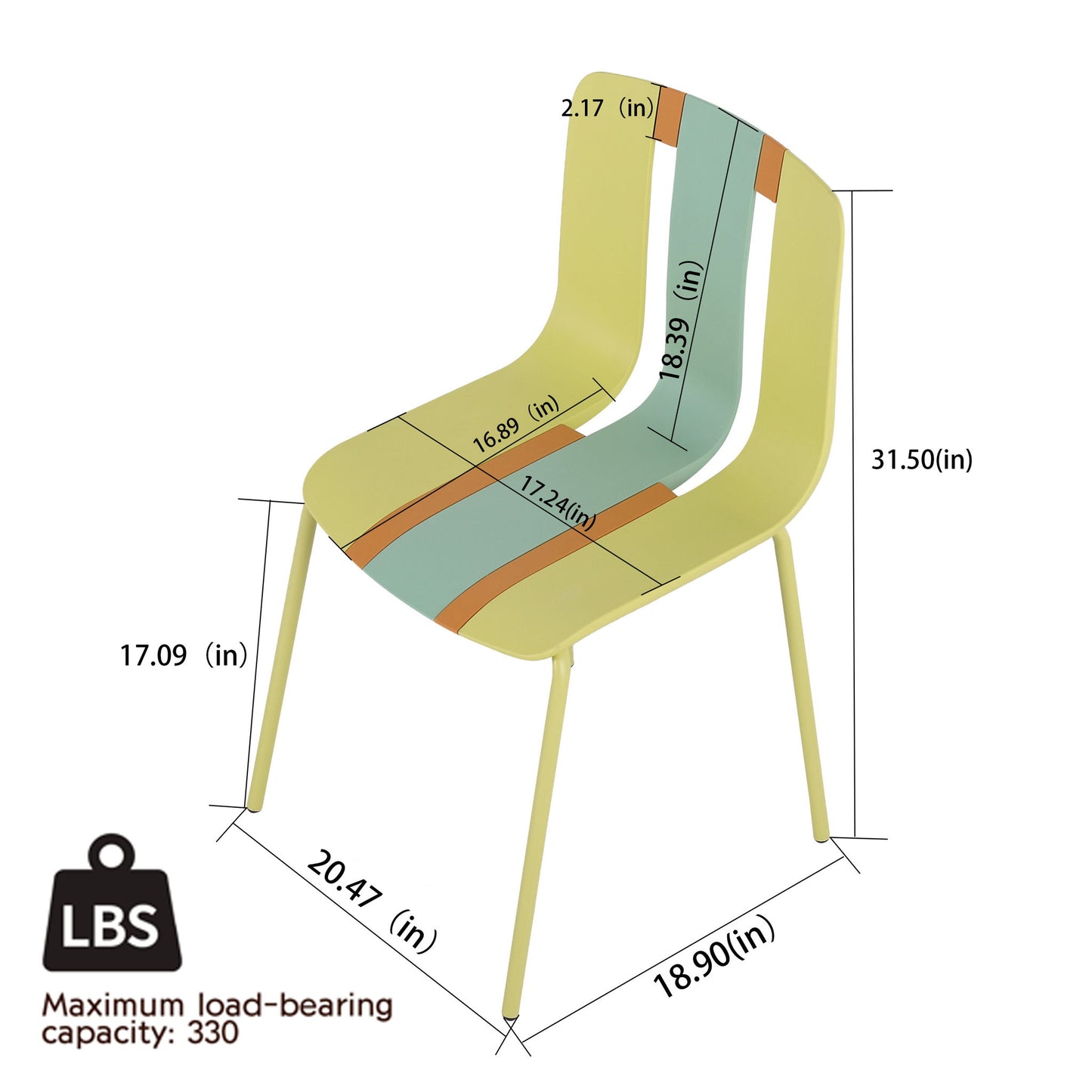 4 Piece Set Of Modern Striped Color- Blocking Single Chairs With Long Table