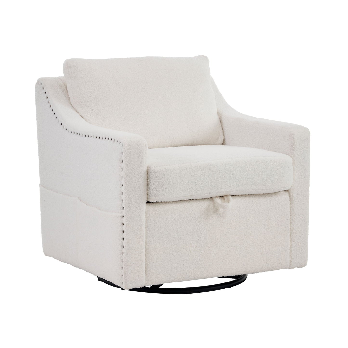 Linen Fabric 360° Swivel Accent Chair With Upholstered Back Pillow And Rivet Armrest