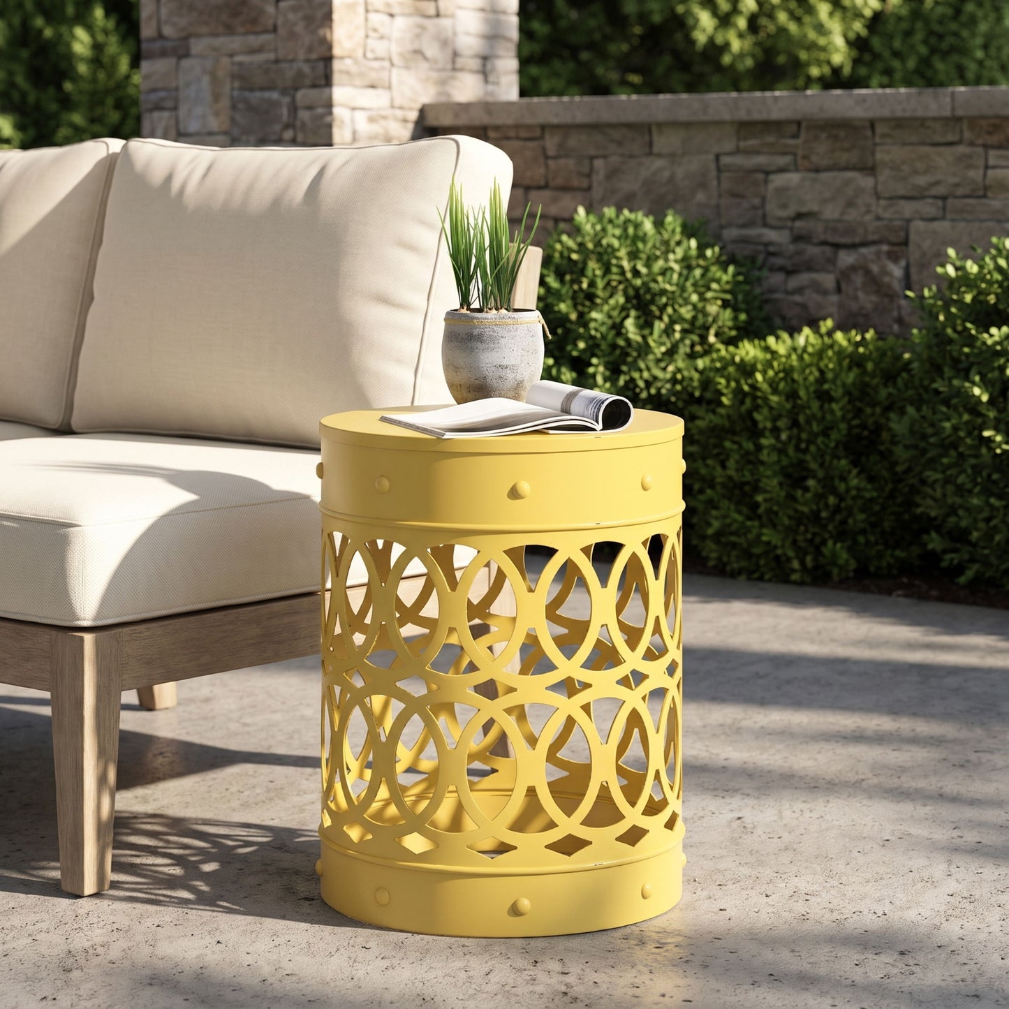 Outdoor Metal Large End Table, Modern Design