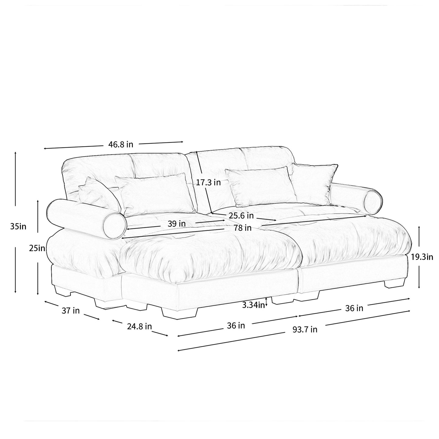 Super Comfort Oversized Modular Sectional Sofa With Movable Ottoman
