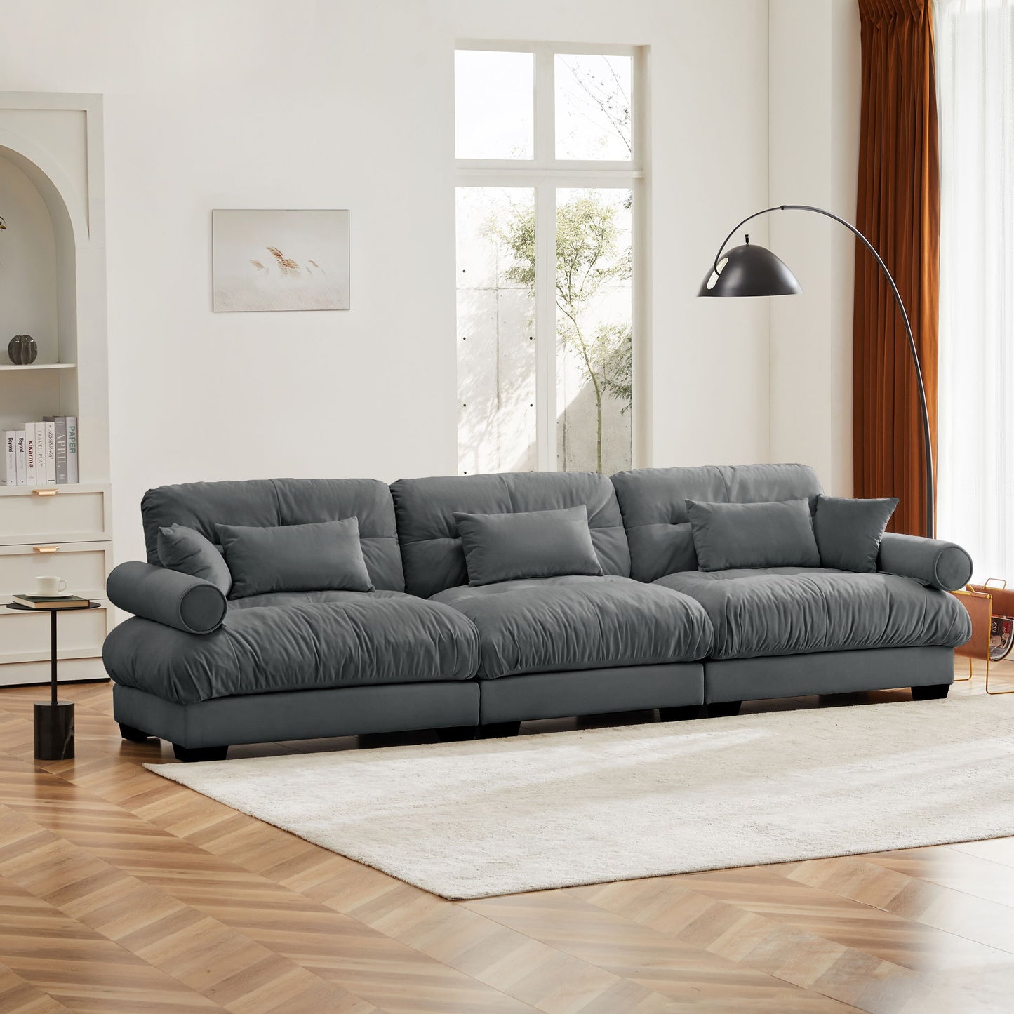 Modern Oversize Sofa With Cloud Like Comfort, Featuring Waist And Throw Pillows