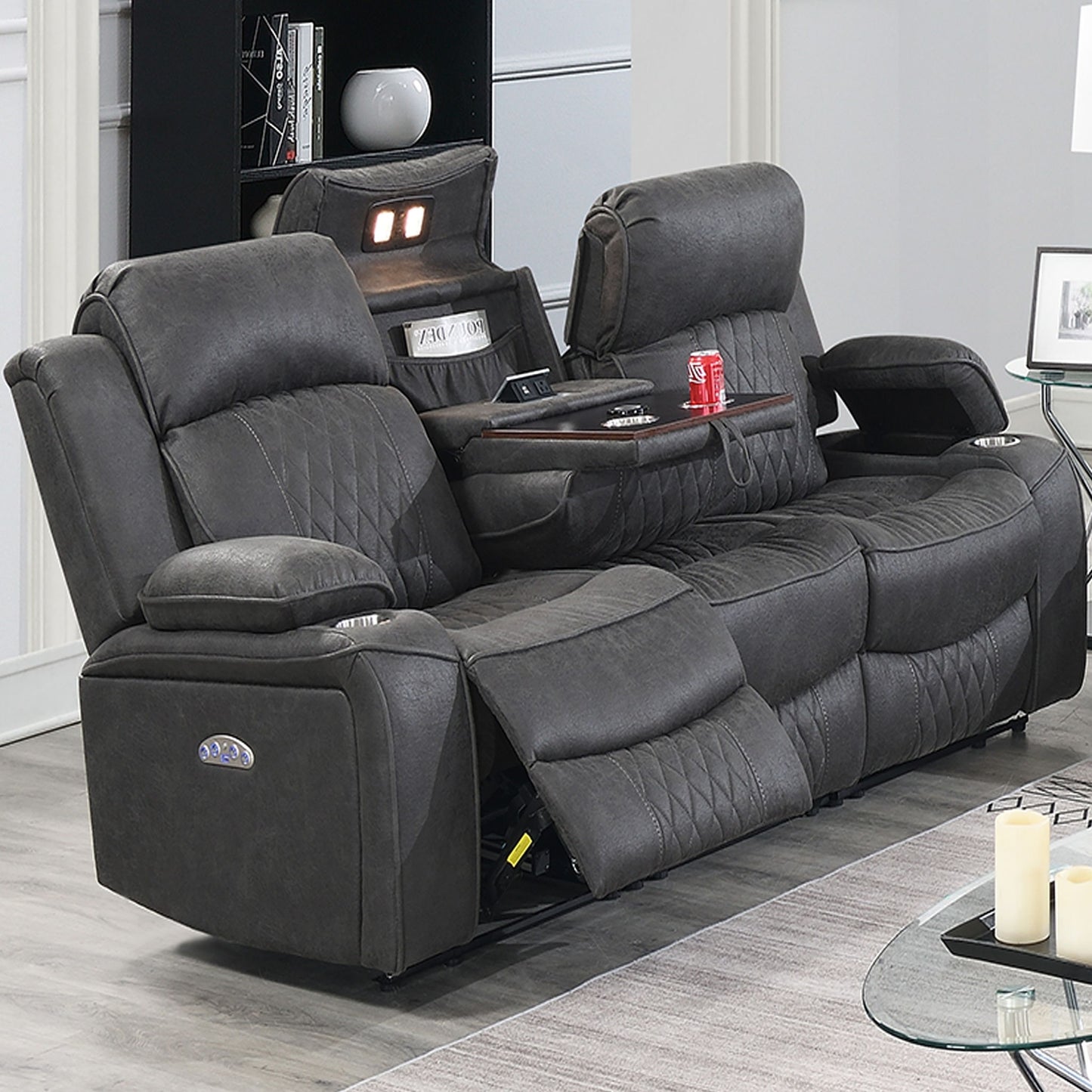 Power Motion Living Room Set With USB Port, Adjustable Headrest, Cup Holder
