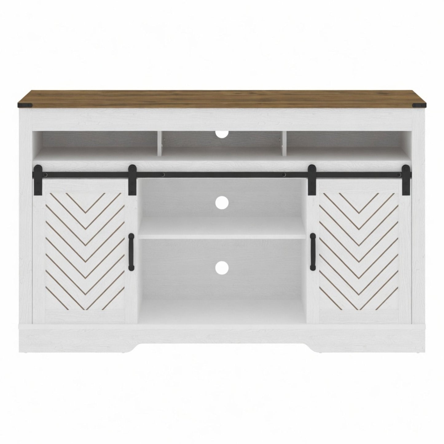 TV Stand With Sliding Barn Doors And Adjustable Storage - White / Oak