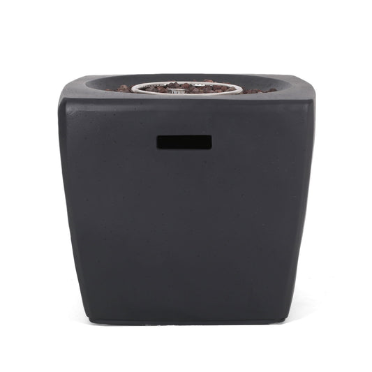 Outdoor Lightweight Concrete Square Fire Pit 40, 000 Btu With Built In Tank Storage - Dark Gray