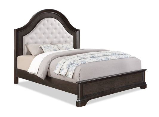 Transitional King Arched Panel Bed with Upholstered Headboard