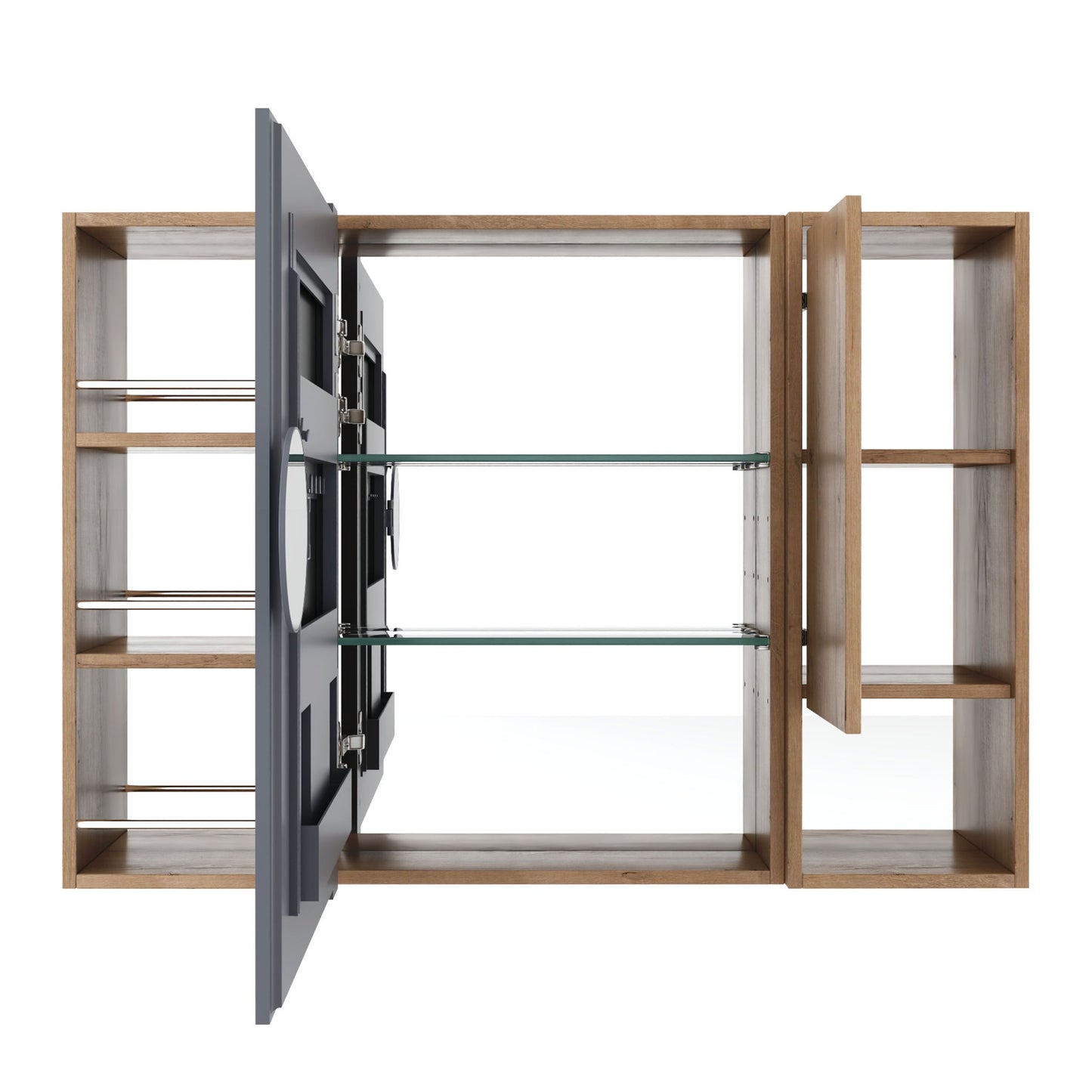 Wall Mounted Bathroom Mirror Cabinet, Adjustable Shelves Storage Cabinet - Imitative Oak