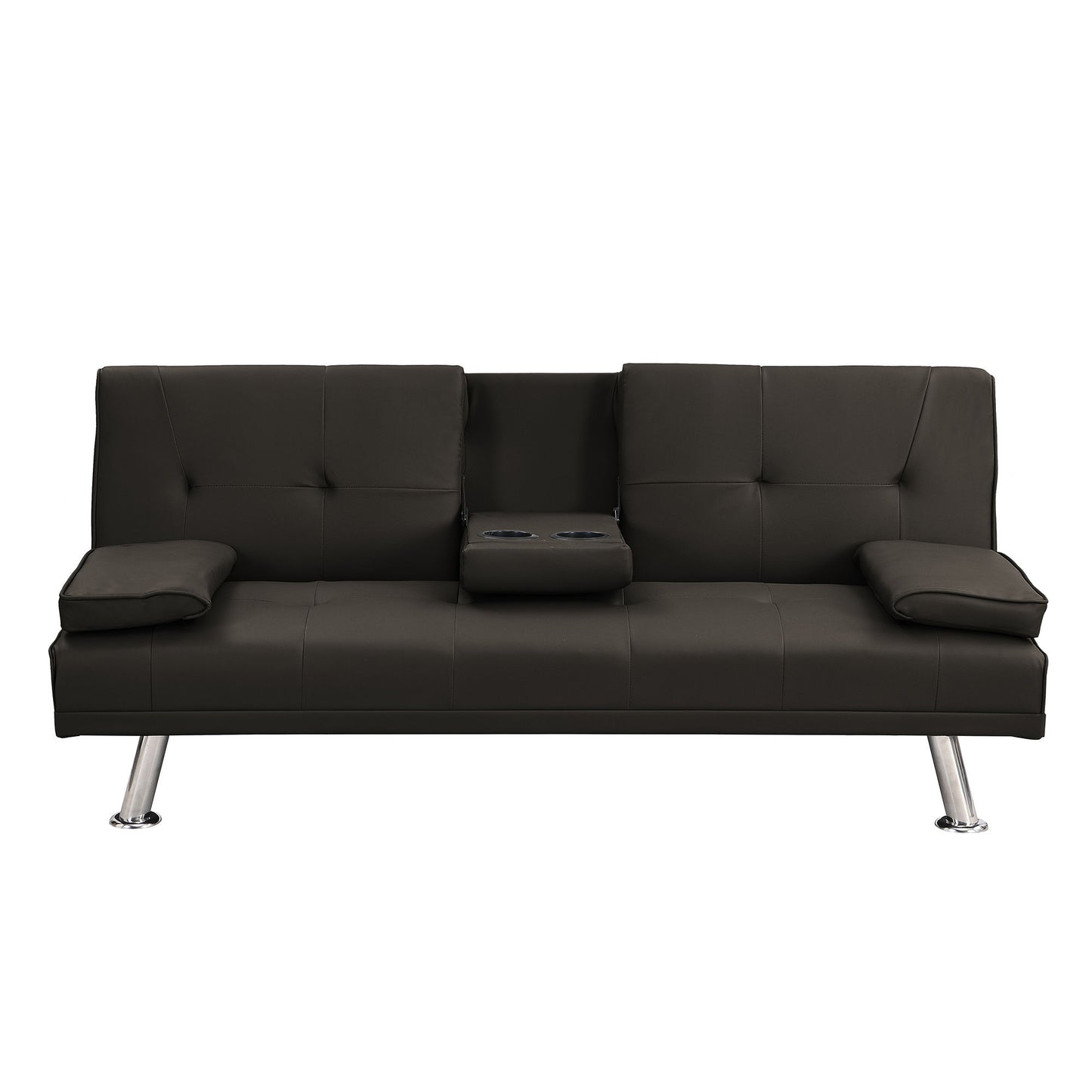 Modern Sofa Bed With Armrest 2 Holders, Wood Frame & Stainless Leg