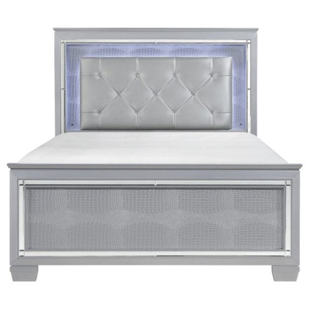 Glam Queen Panel Bed with Upholstered LED Light Headboard