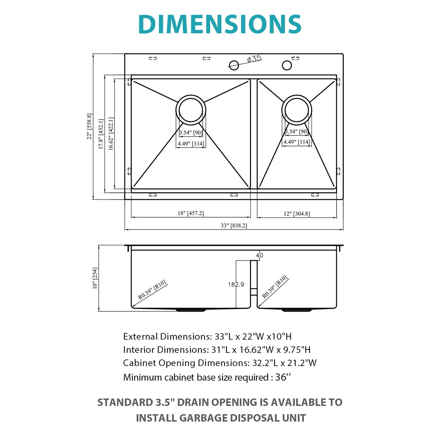Topmount, Drop In Double Bowl Kitchen Sink