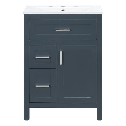 Modern Bathroom Vanity With Sink, Flip Drawer & 2 Drawers, Soft Close Hinges, Adjustable Shelf