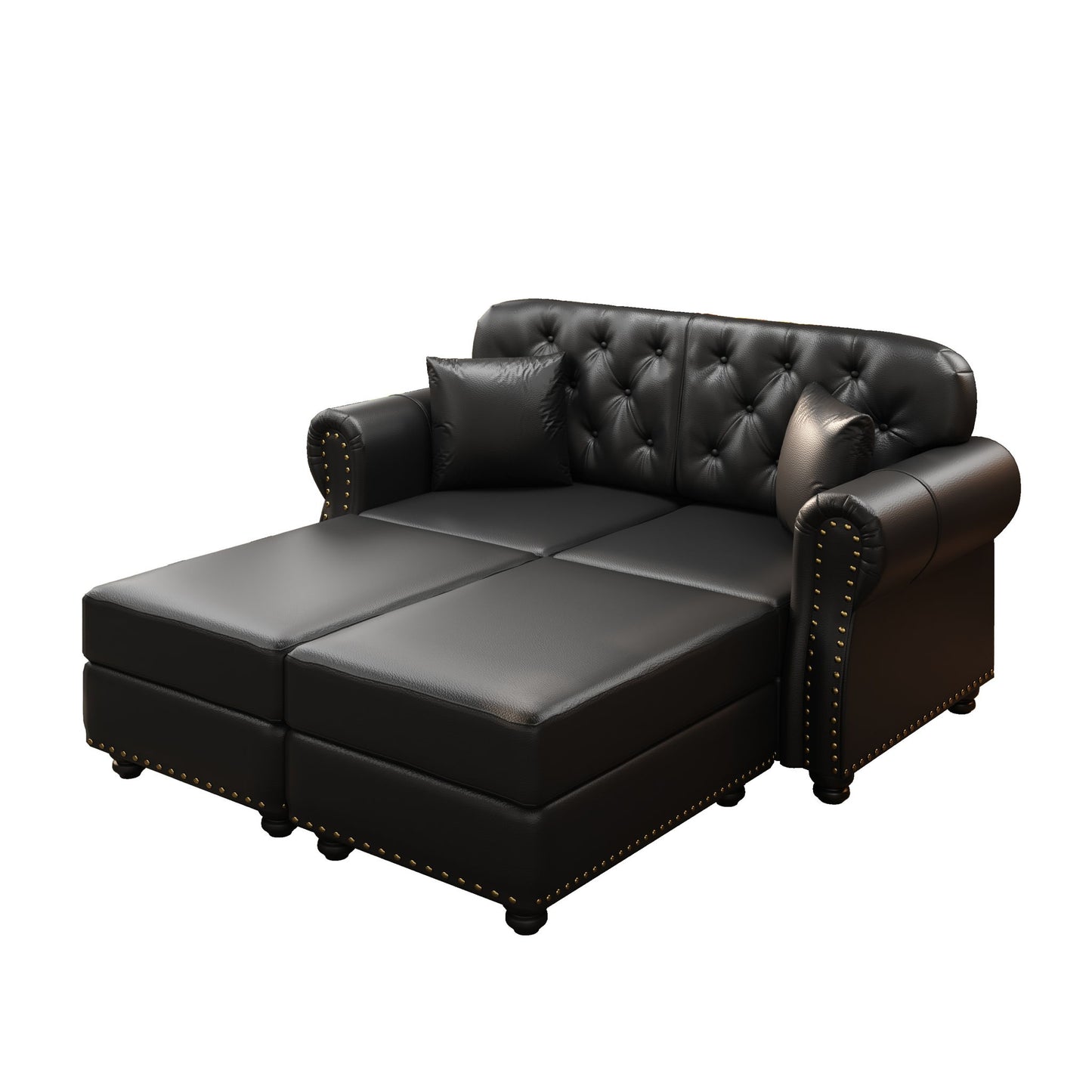 Upholstered Sofa With Nailhead Trim, Rolled Armrests With Ottoman