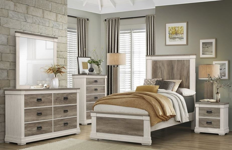 Transitional 5-Piece Two-Tone Twin Bedroom Set