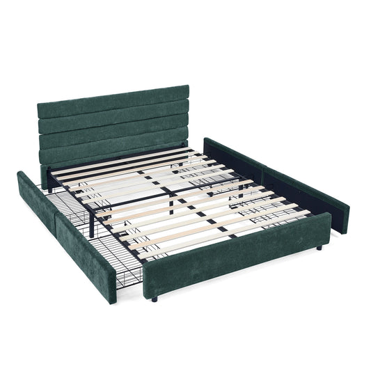 Modern Cushioned Bed Frame With Headboard And Drawers
