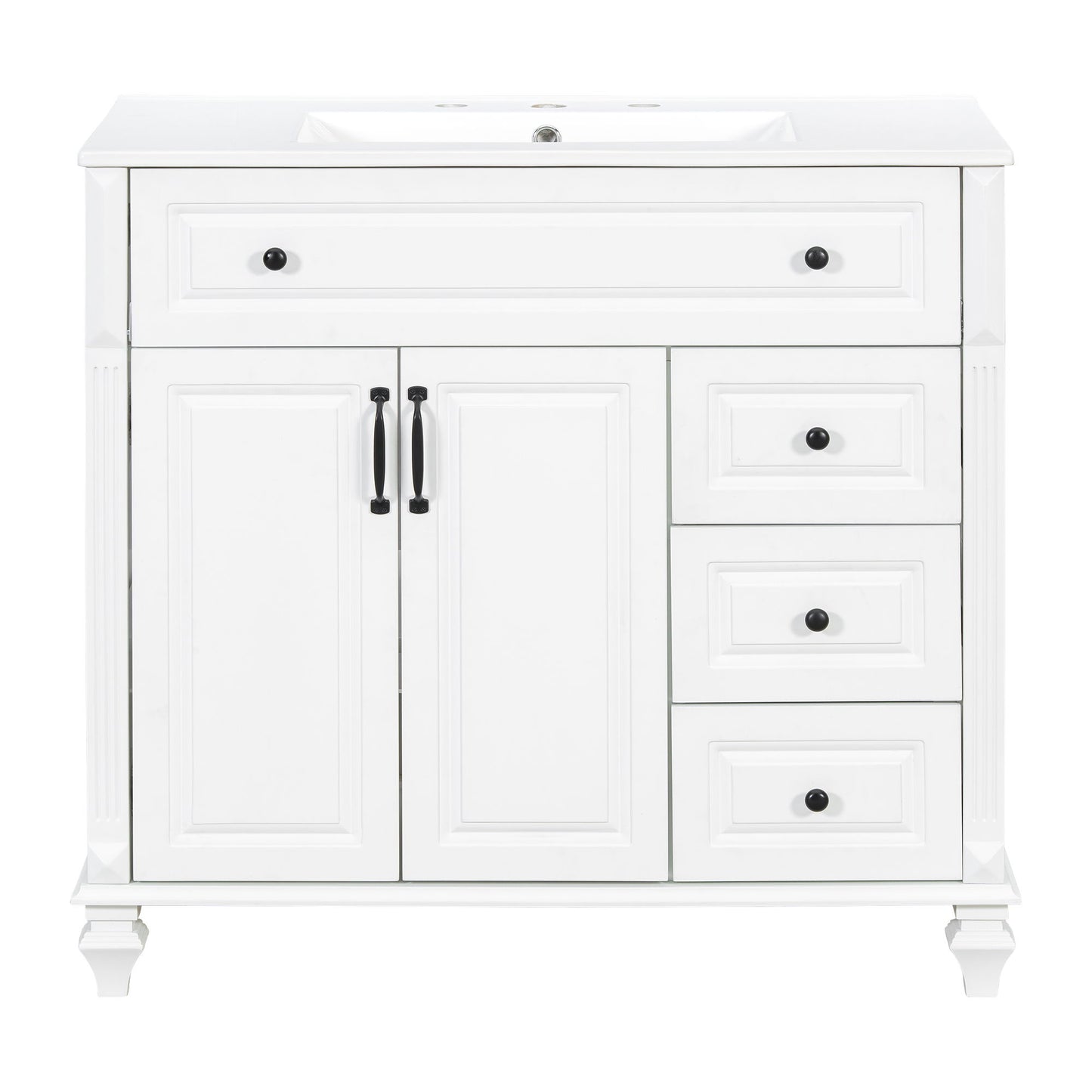 Modern Bathroom Vanity With Sink, 3 Drawers & 2 Doors