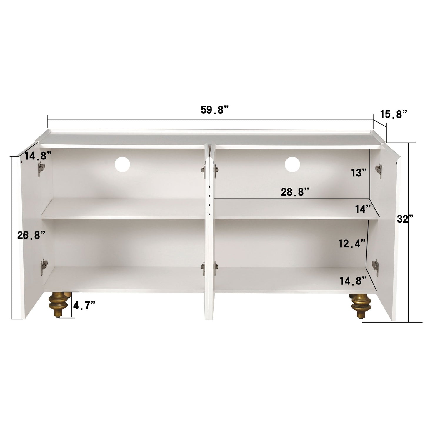 Modern Fluted Sideboard Buffet With Storage, Curve Element, 4 Doors With Adjustable Shelves