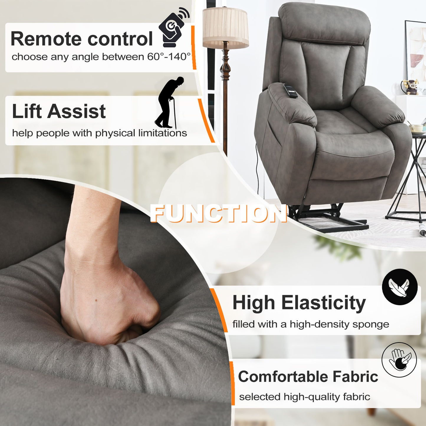 Lift Chair Recliner Power Remote Control Recliner Sofa Relax Soft Chair Anti - Skid Australia Cashmere Fabric Furniture Living Room - Dark Gray